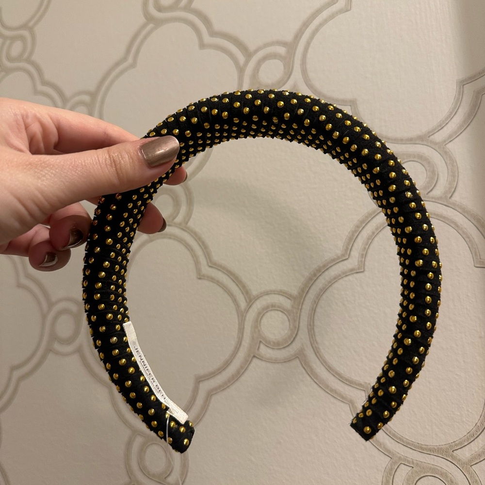 NWT Jennifer Behr Black Suede Gold Studded Handmade in NY Headband OS